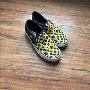 Vans Kids Sunflower Checkered Slip-On Sneakers - Black and Yellow